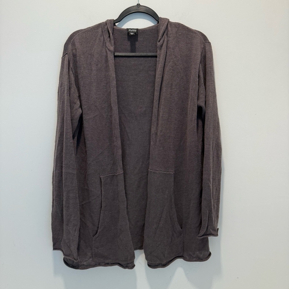 Eileen Fisher Hooded 100% LINEN Open Front  Cardigan size M